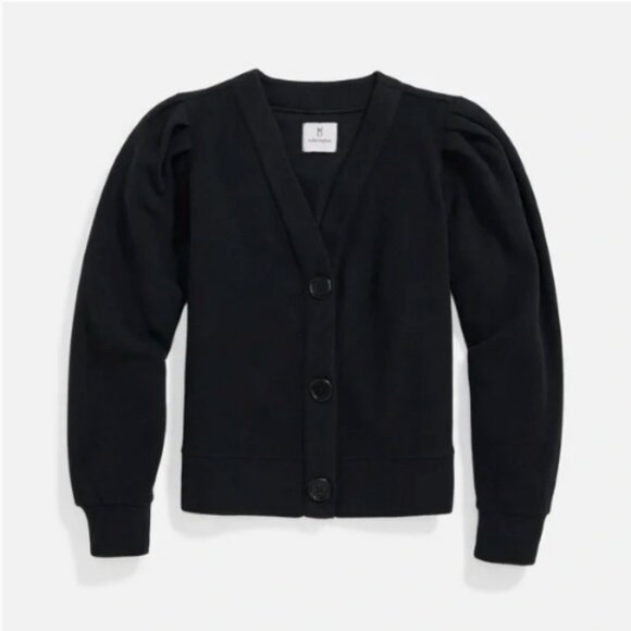 NTW Dudley Stephens Kelly Puff Sleeve Cardigan Black Vello Fleece Large $168 - Picture 1 of 4
